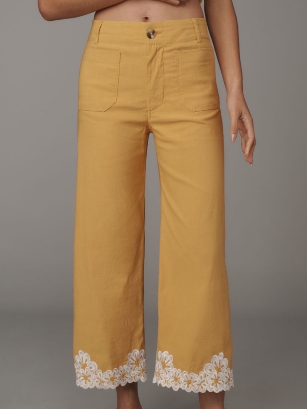 MAEVE ANTHROPOLOGIE THE COLETTE WIDE LEG CROPPED FLORAL BOTTOM PANTS SIZE 32